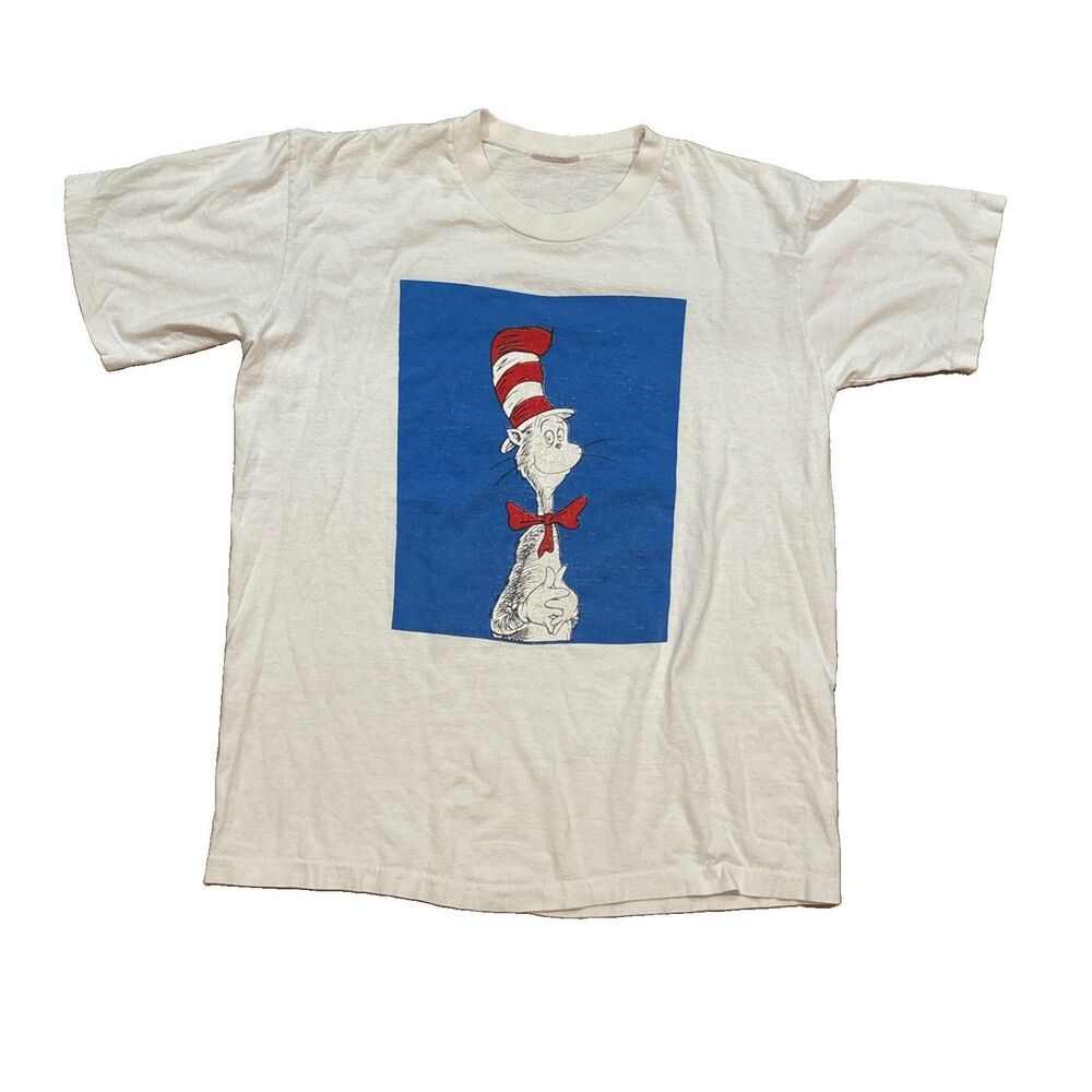 Vintage 90s Dr Seuss Cat in the Hat T Shirt Single Stitch Both Sides 20x25 M